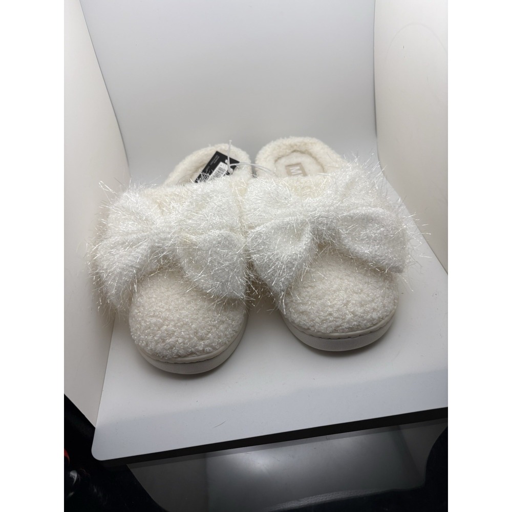 MIA Women Cozy Slippers White Sherpa Bow Mule Slides GS1412401 Size 7 NEW